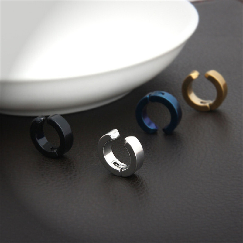 Non-Piercing Clip On Fake Mens Boy Ear Stud Cuff Hoop Earrings Stainless Steel