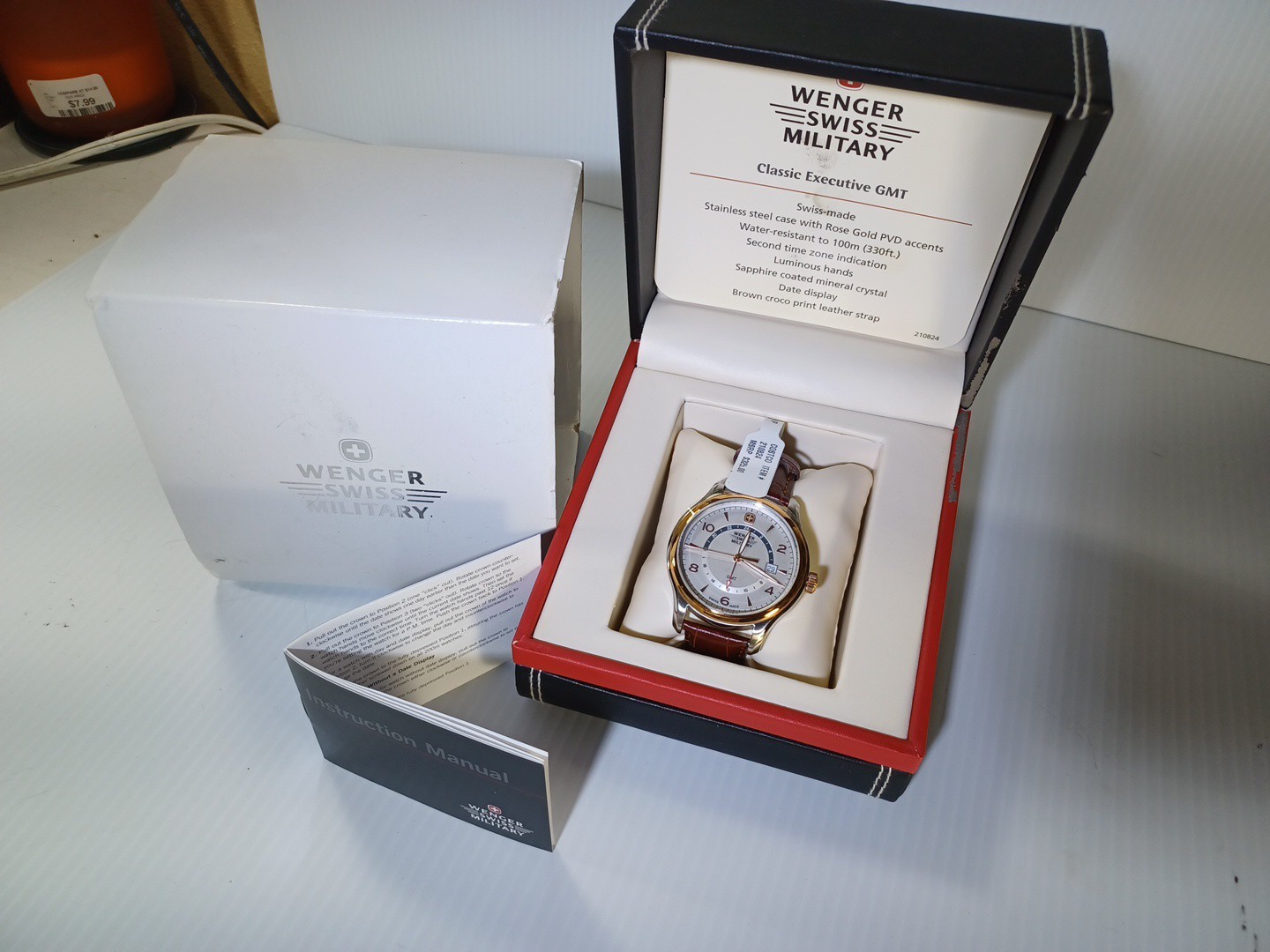 Wenger Swiss Military Classic Executive GMT Watch Rose Gold Brown Leather 100m