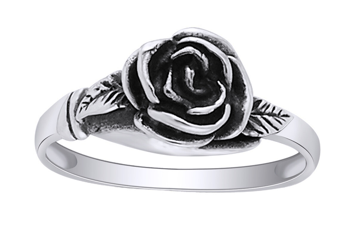 Small Sterling Silver Detailed Rose Flower Ring(Sizes 3,4,5,6,7,8,9,10,11,12)
