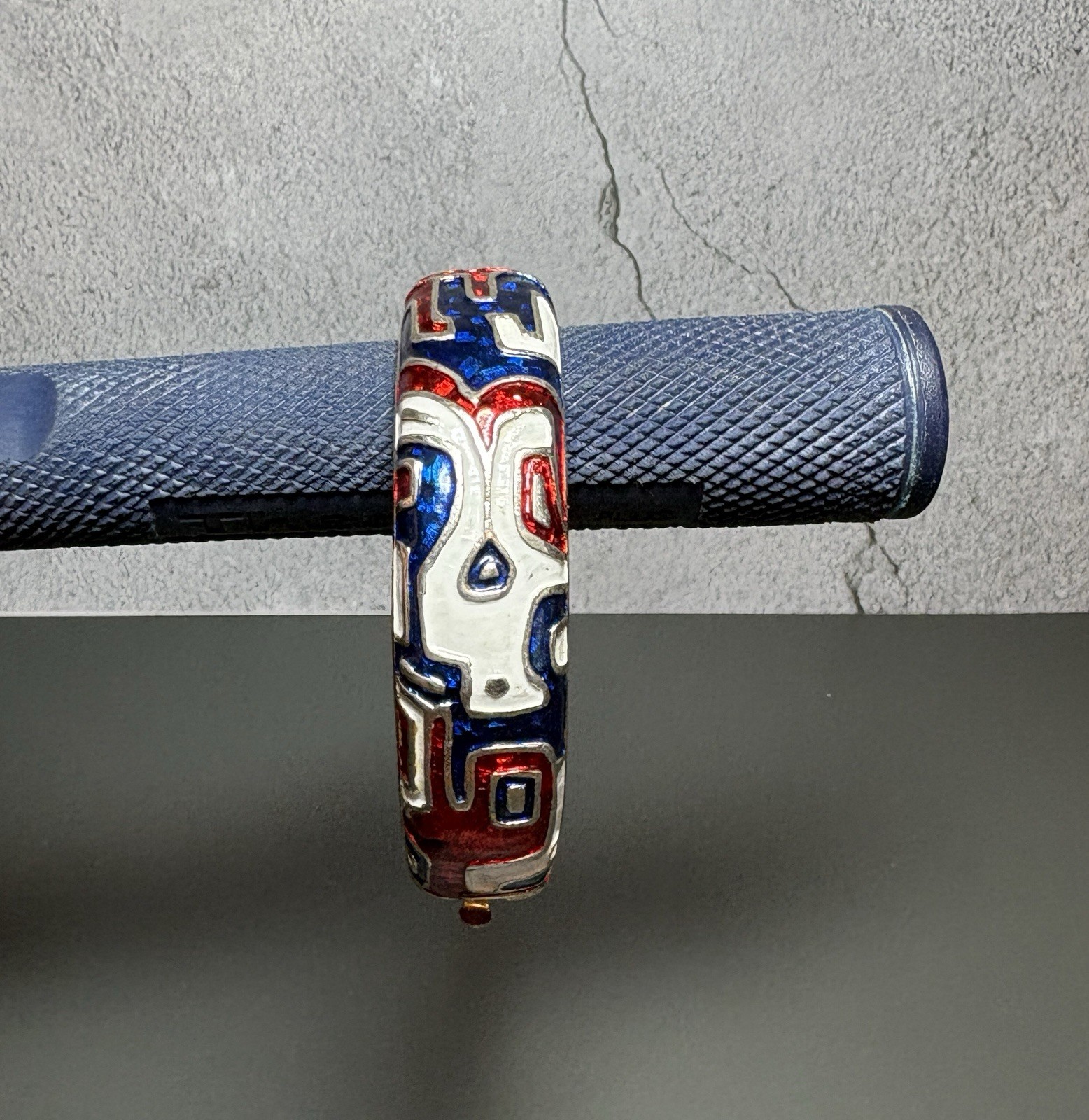 Vintage Marcel Boucher Red White Blue Enamel Hinged Bangle Bracelet Patriotic