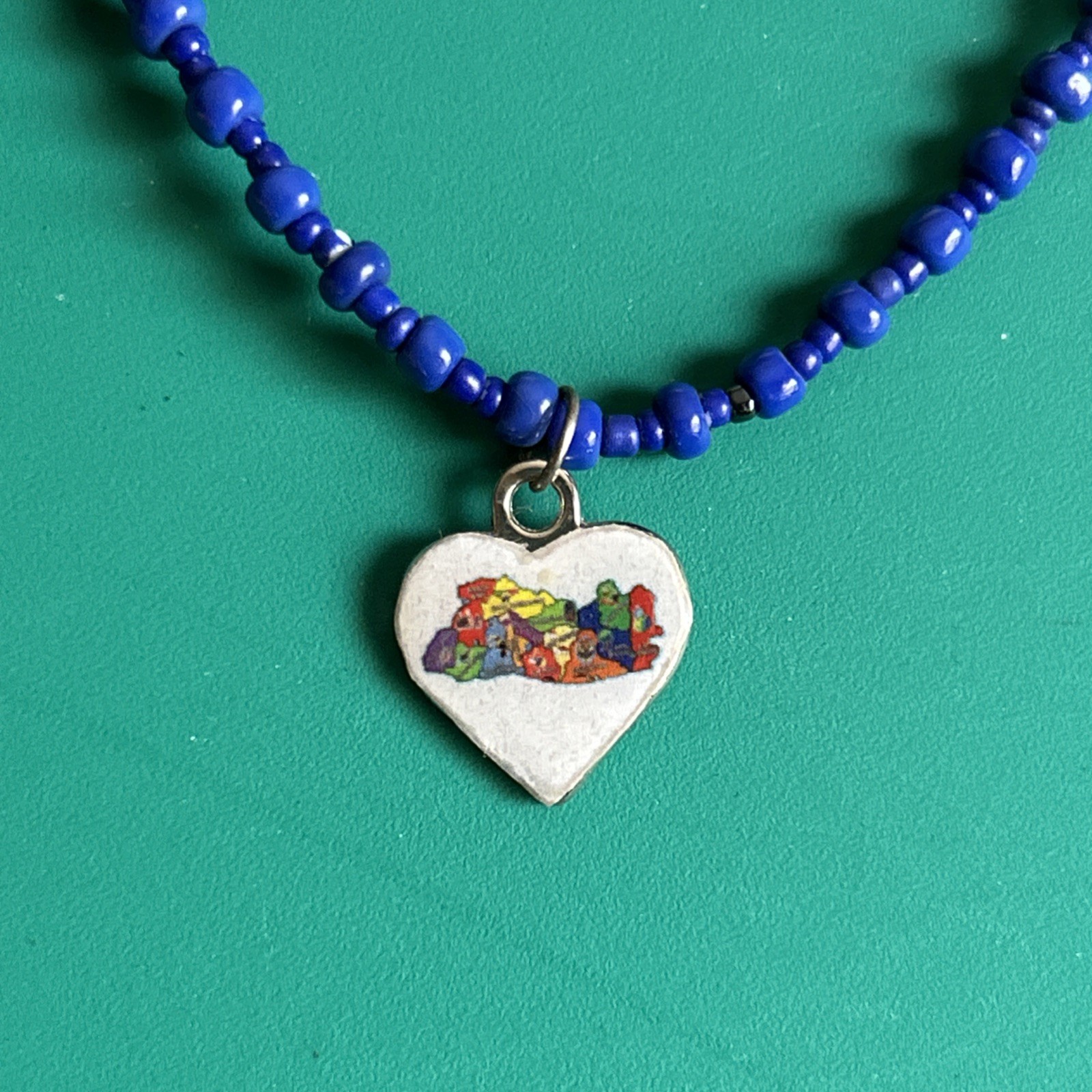 El Salvador Necklace Handmade Collar #08 Beads Medalla Mapa de Corazon