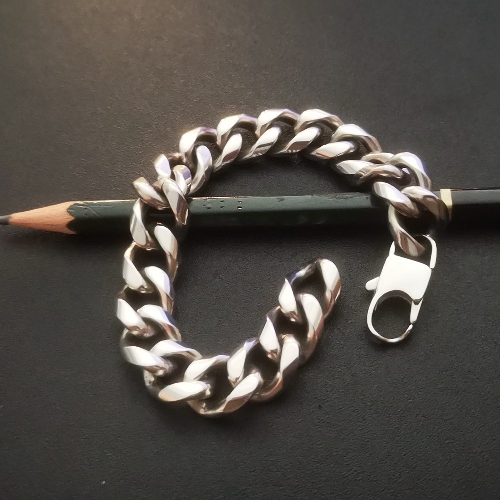 A tough guy 15mm Stainless Steel Silver Chain Curb Bangle Bracelet 18-25cm
