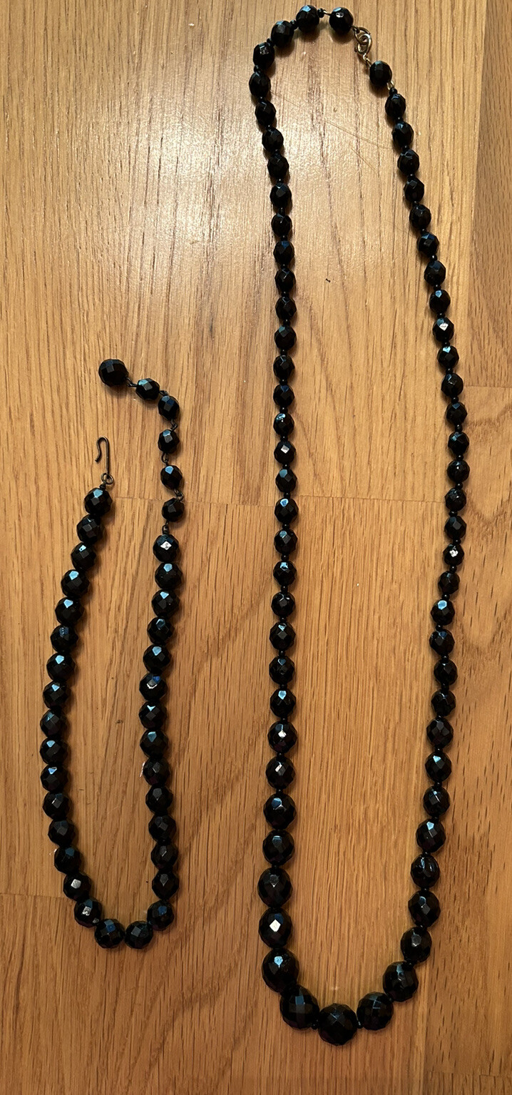 2 vintage Black Bohemian Beaded Necklaces. One Choker 16 In. & 30 In Necklace.
