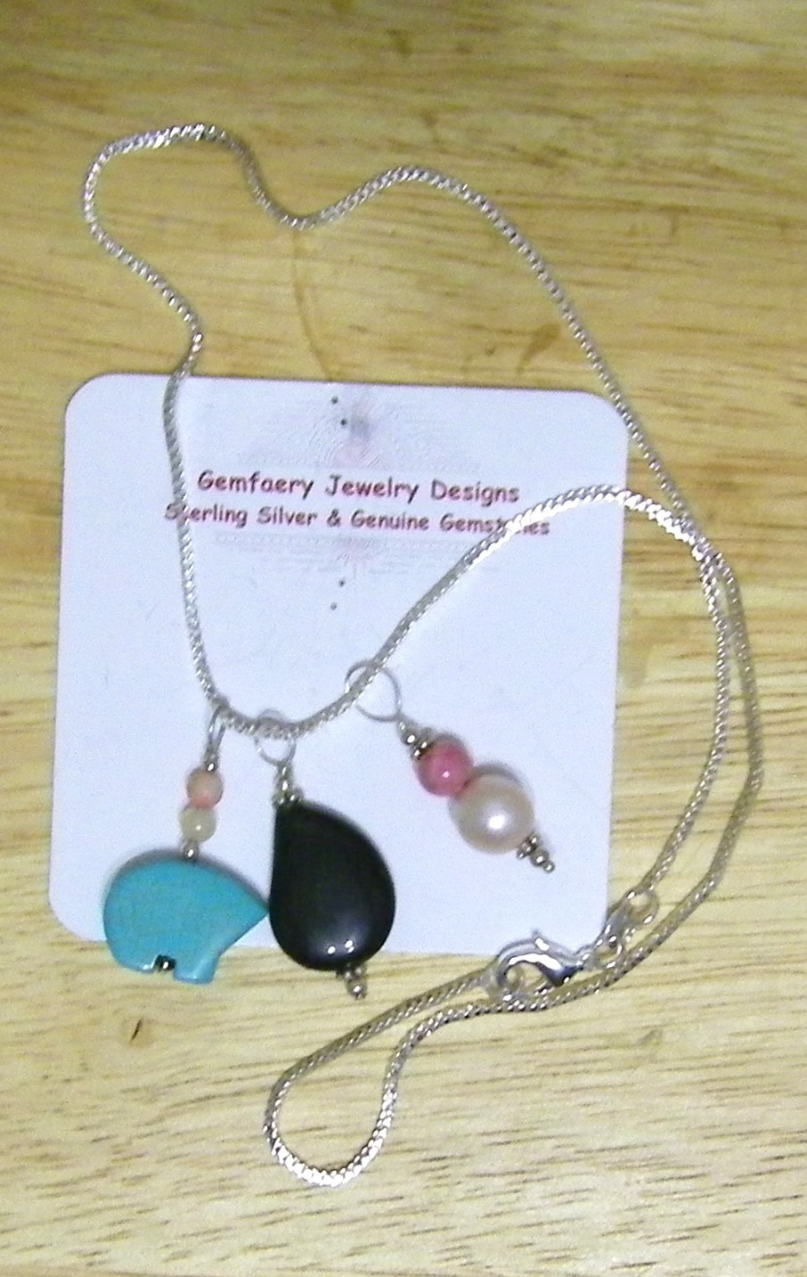 Sterling Silver Natural Gemstone Multi-Pendant Necklace…Handmade USA