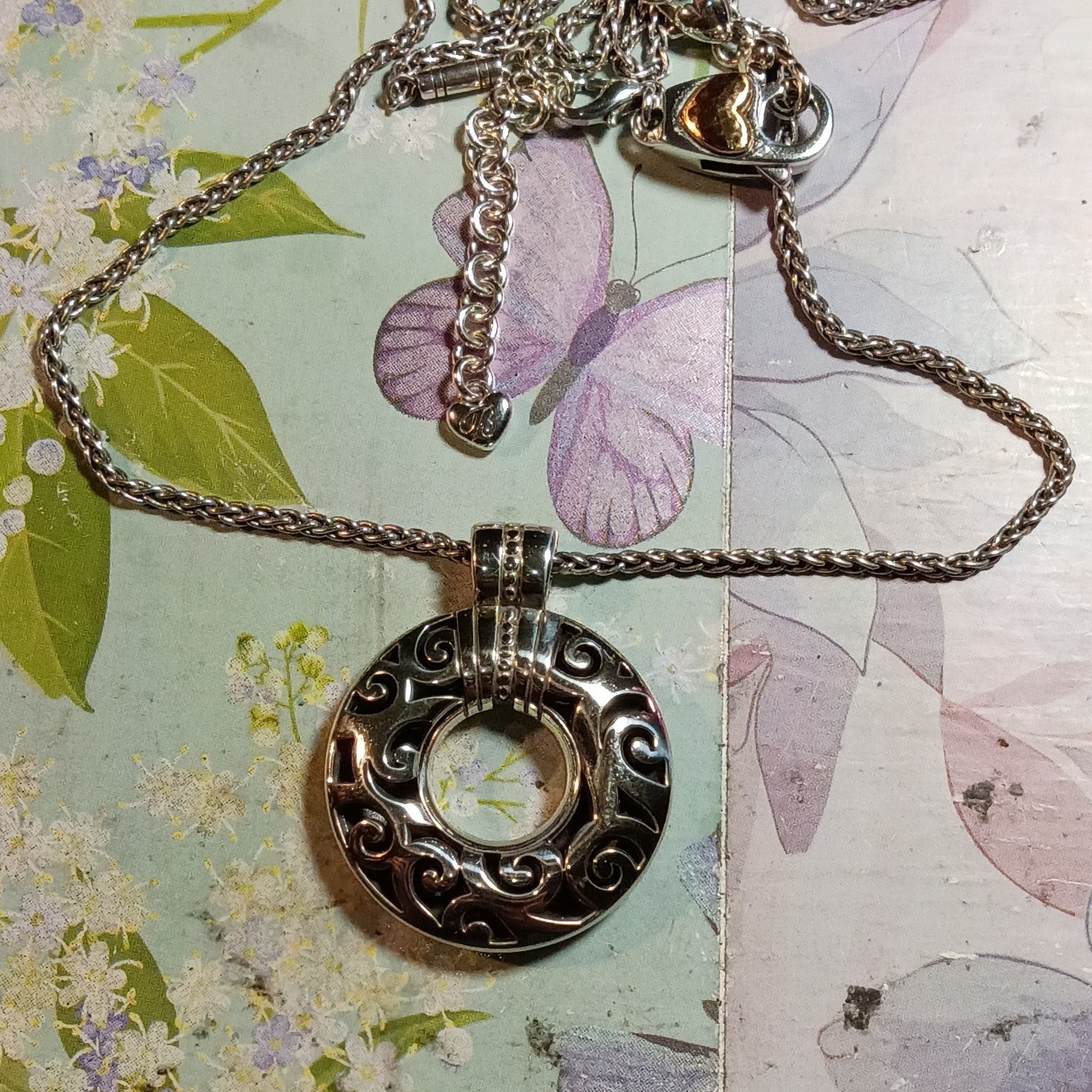 Brighton Opera Covertible Necklace Silver Tone Round W/ EXT Open Scrolled Pendan