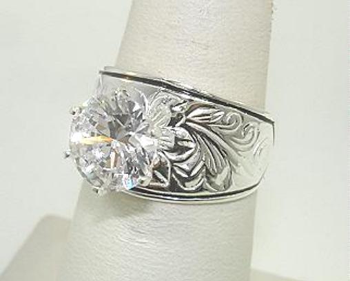 13MM SOLID 925 SILVER HAWAIIAN ORCHID FERN SCROLLS 5.07CTS CZ ENAMEL RING 4.5-13