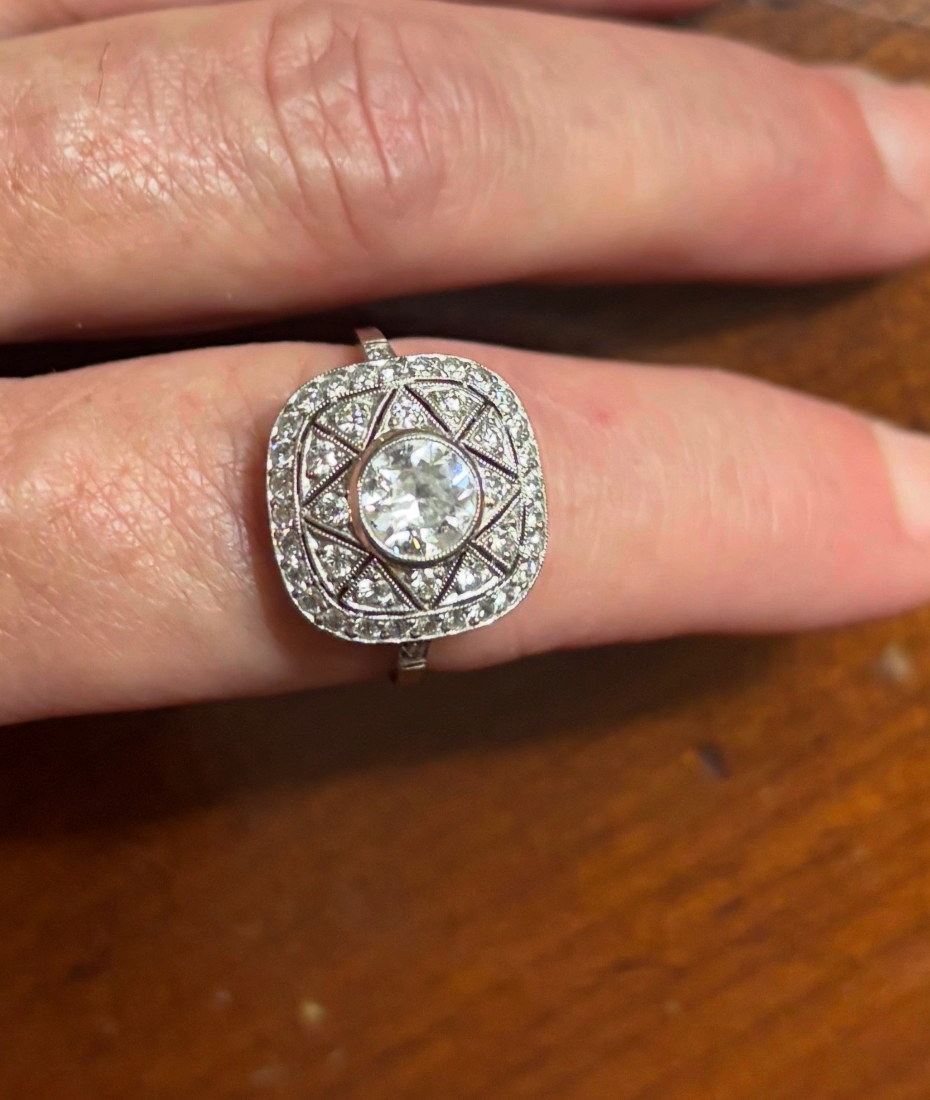 INVESTMENT GRADE 1.42ct Old European Cut Diamond Art Deco Platinum Ring VS/FG