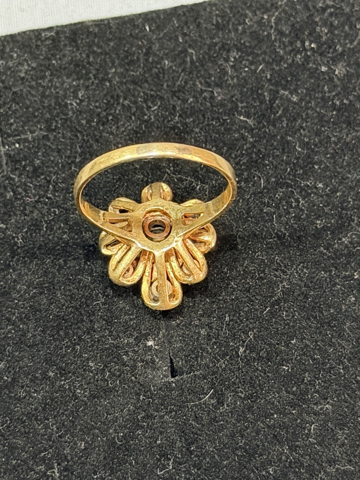 18K Yellow Gold Natural Diamond Flower Cluster Cocktail Ring Size 7 Sizable