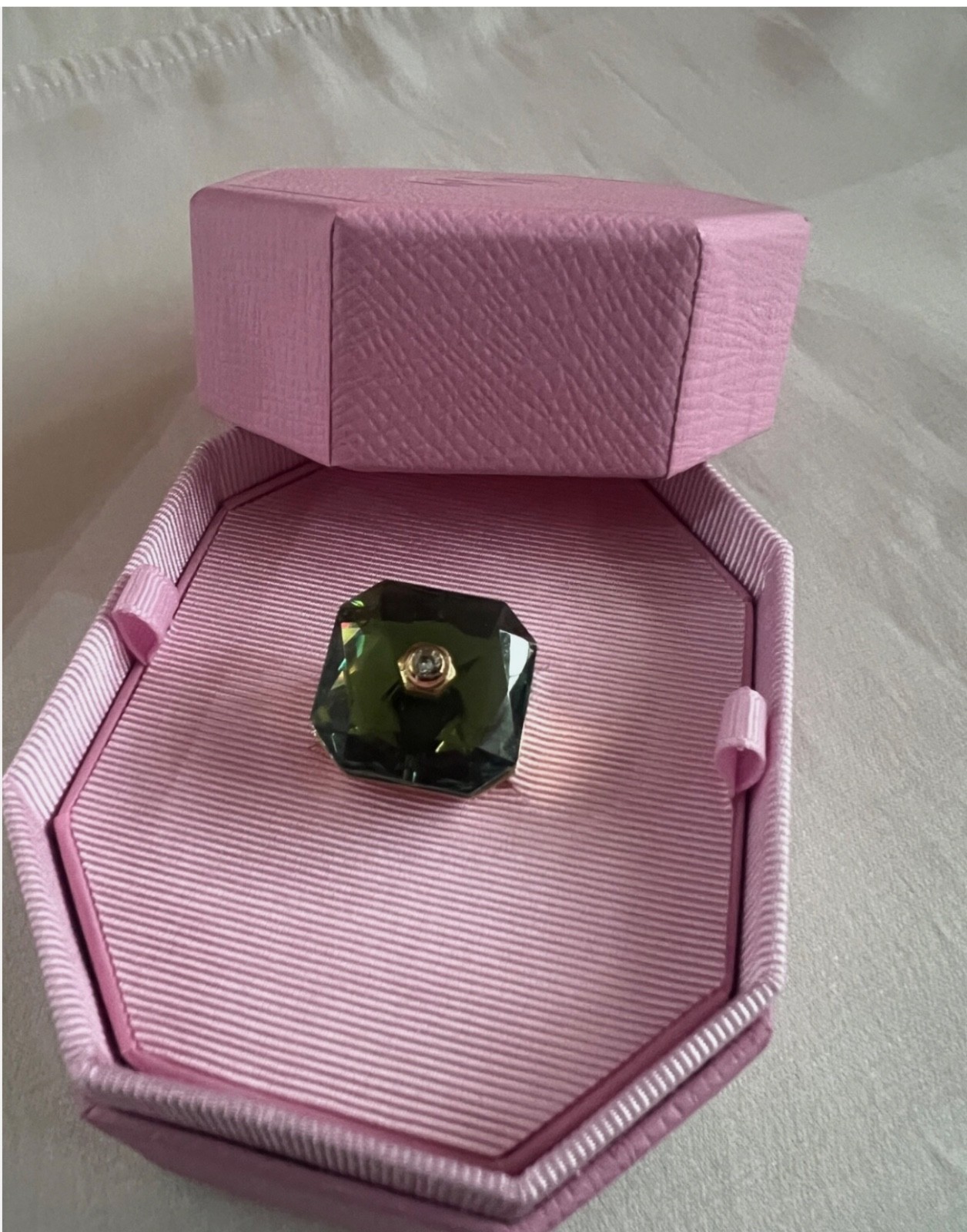 SWAROVSKI Numina Ring, Square cut, Green, Gold Tone Plated size 55 new💕❤️
