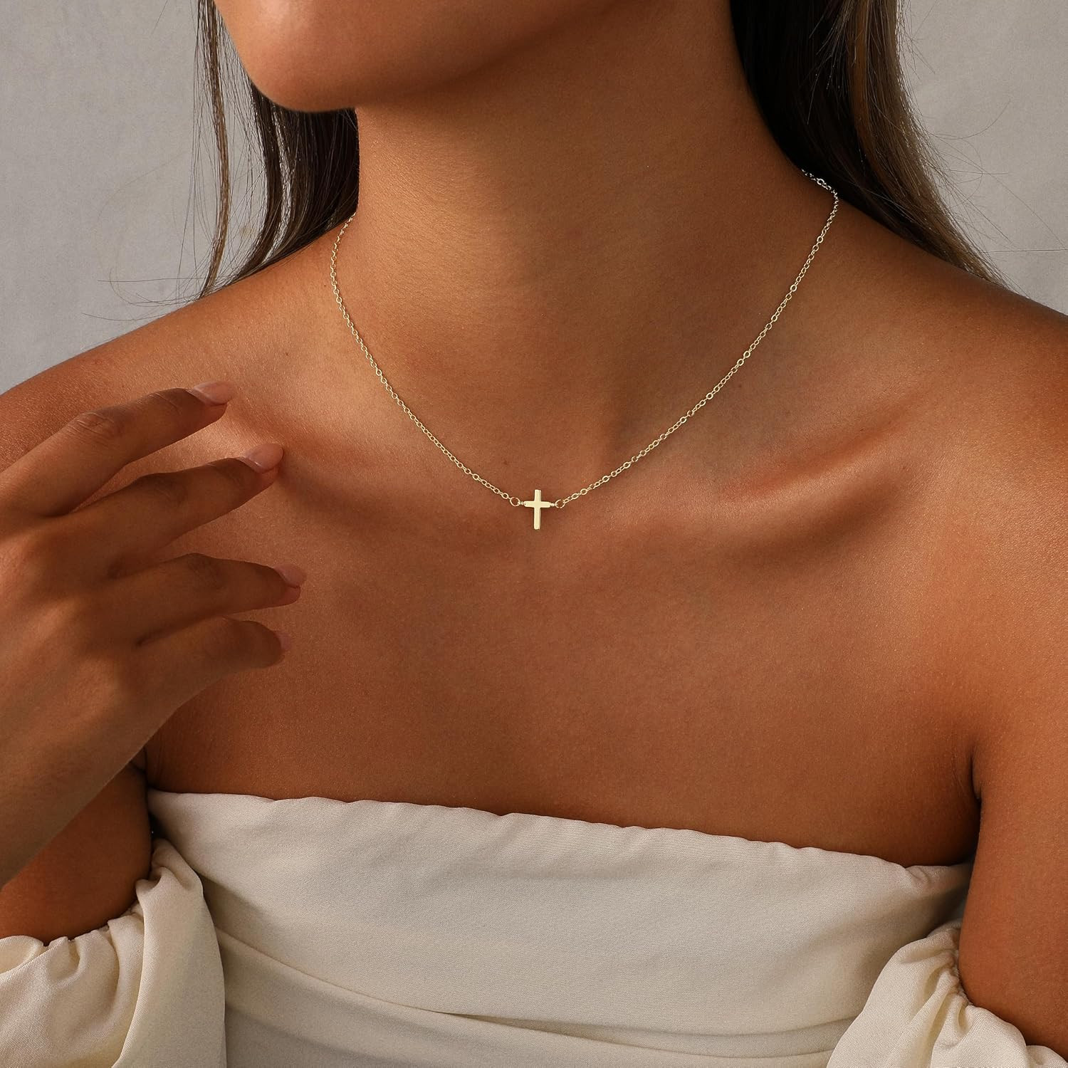 Cross Necklace for Women 14K Gold Silver Plated Sideways Cross Necklace Set Dain