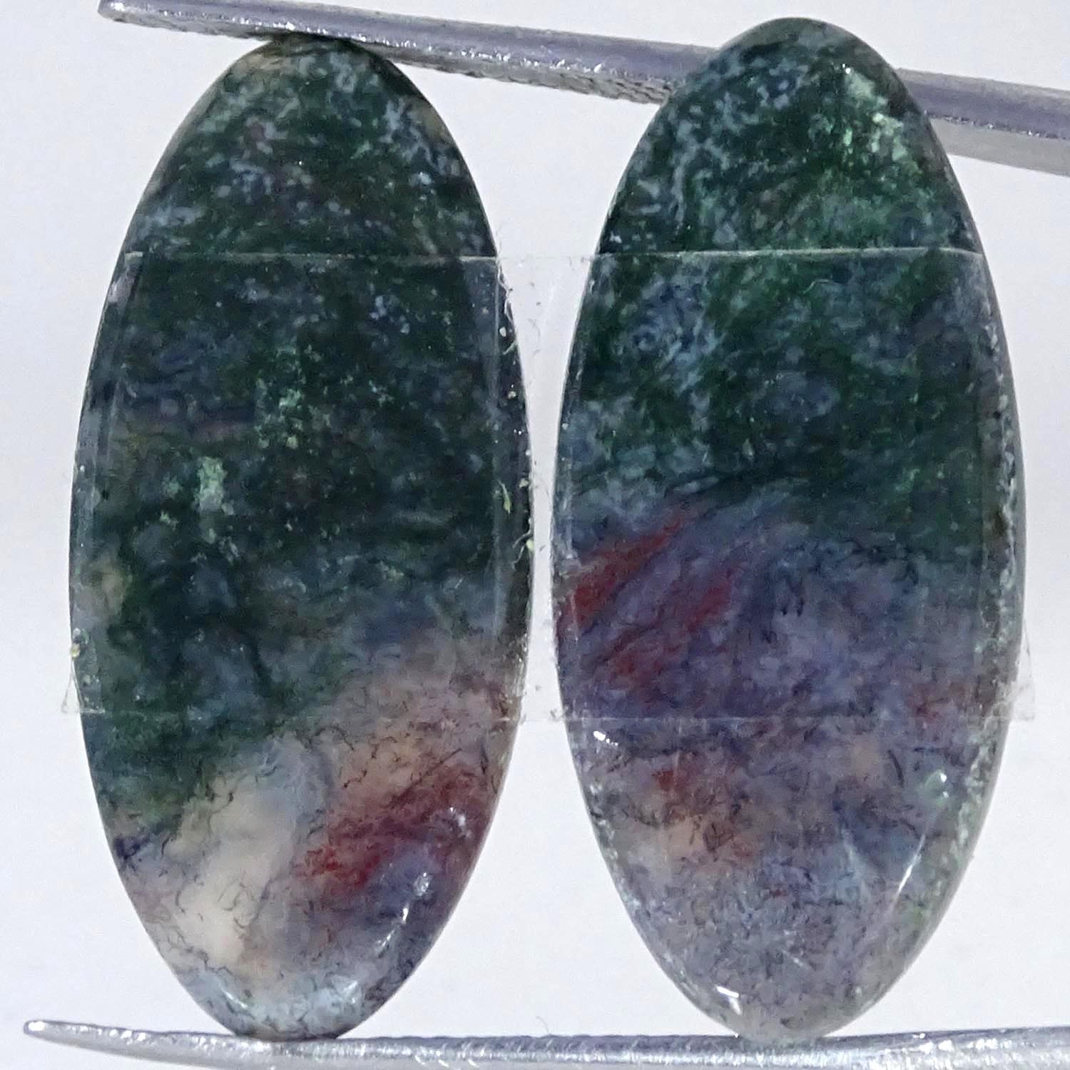 20.50Cts. AA+ Natural Moss Agate Pair Oval Cabochon Gemstone 12X27X4MM