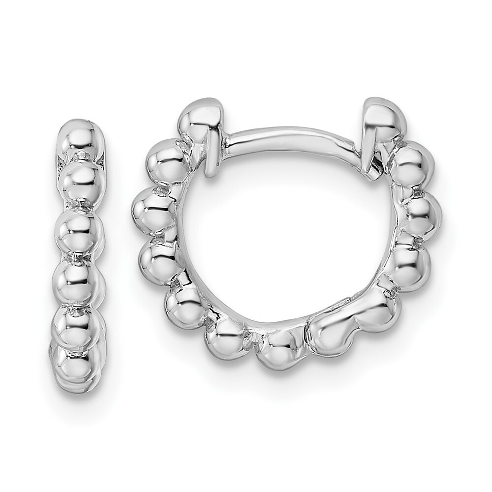 10.8mm Sterling Silver Rhodium-plated Beaded Hoop Earrings