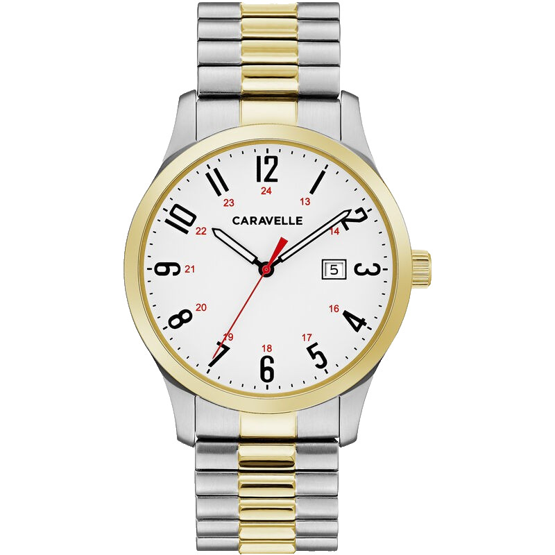 CARAVELLE BY BULOVA 45B147 WHITE DIAL GOLD SILVER EXPANSION BAND 40MM MENS WATCH