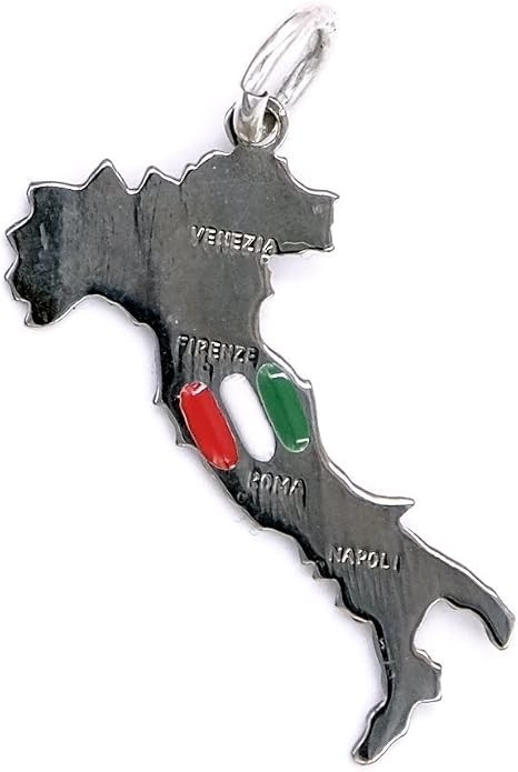 Italy Map Pendant Tricolor Enamel 800 Silver Made in Italy Italian Gift