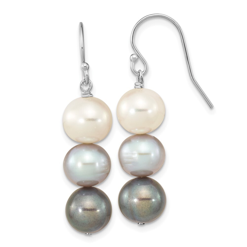 35.6mm 8-9mm Black, White & Grey Freshwater Cultured Pearl Dangle Earrings