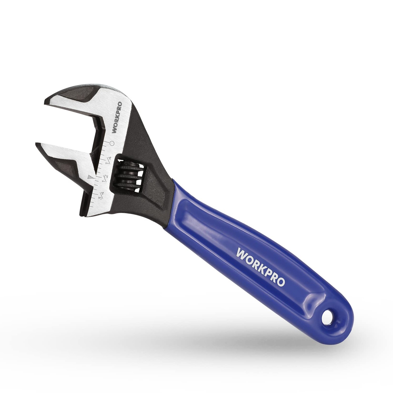 WORKPRO 6-Inch Adjustable Wrench, Wide Jaw Cr-V Steel Black 6 inch, Blue