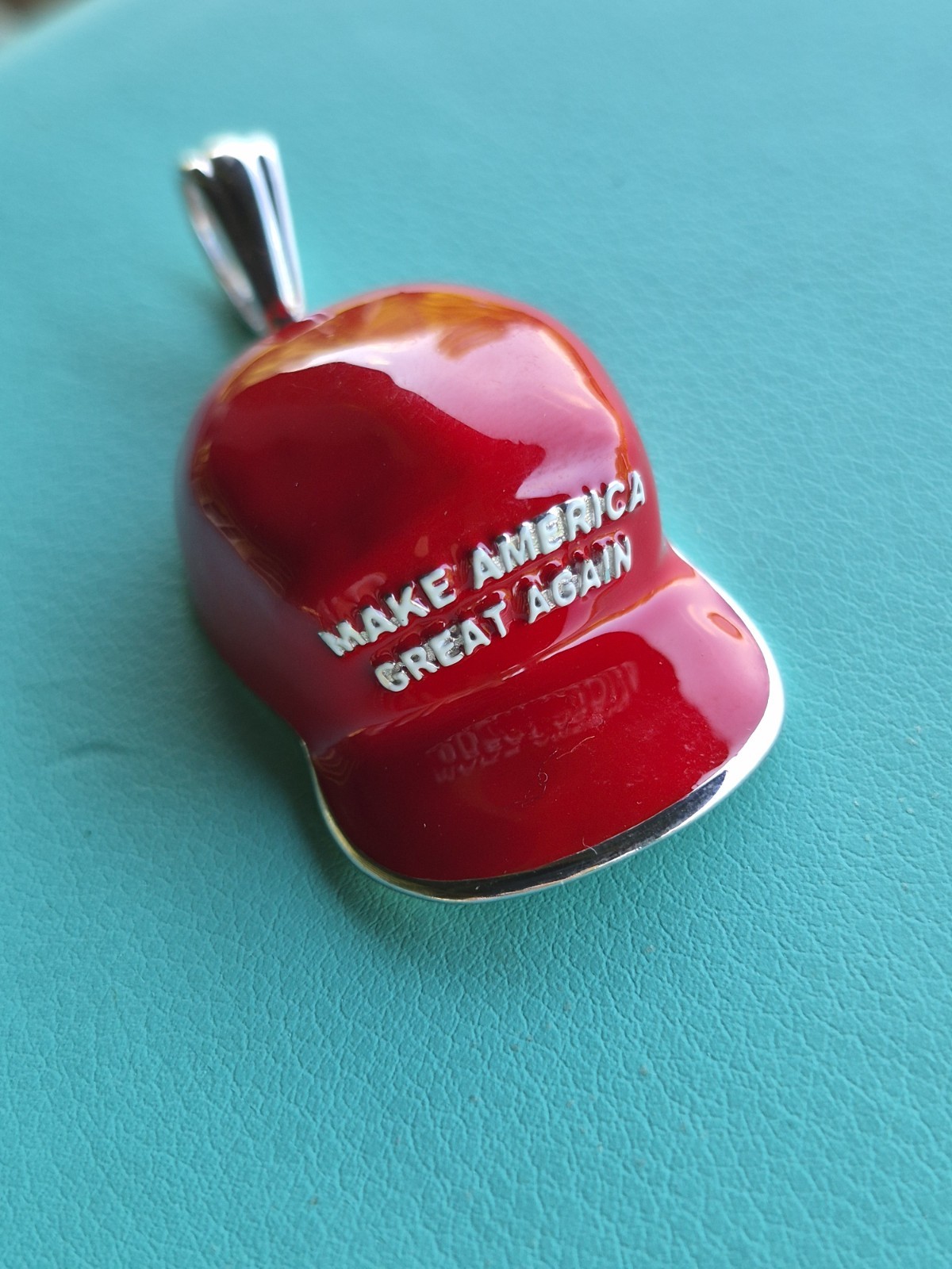 925 Sterling Silver Donald Trump Hat Pendant!! Rhodium plated W/ Enamel!