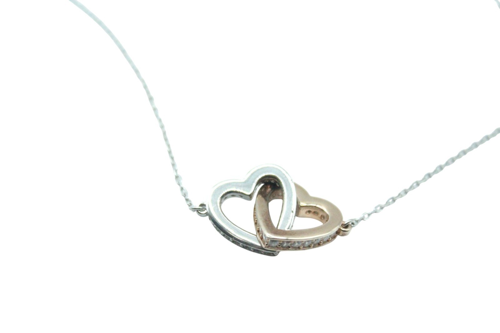 Sterling Silver 925 Interlocking Heart Necklace Rose Gold Vermiel Love Pretty