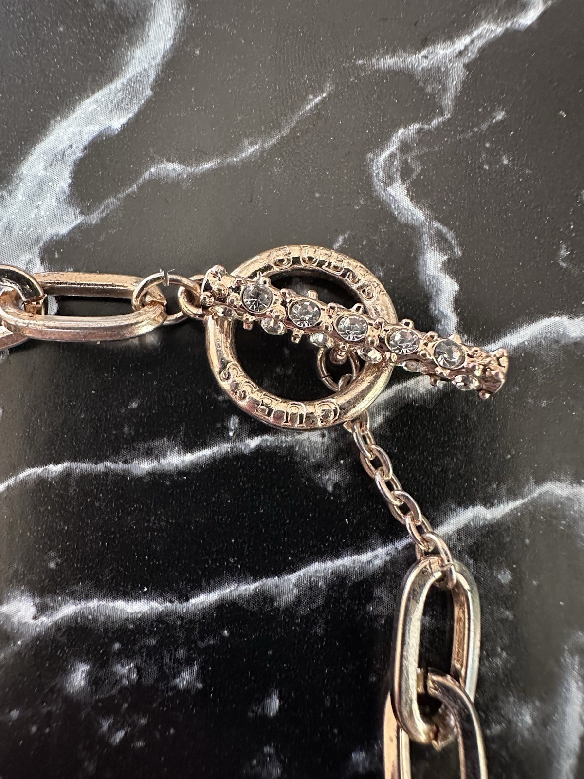GUESS Gold Tone Jewelry Lot – Curb Chain Necklace, Toggle Bracelet, Earrings