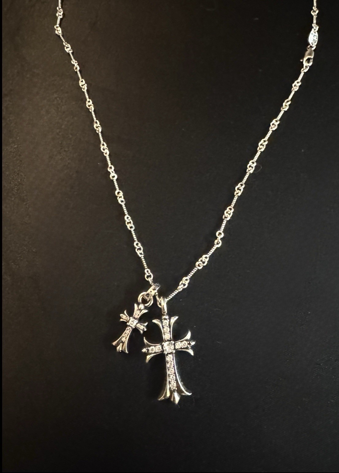 Gothic Cross White Gemstone Necklace 55cm Chain Length