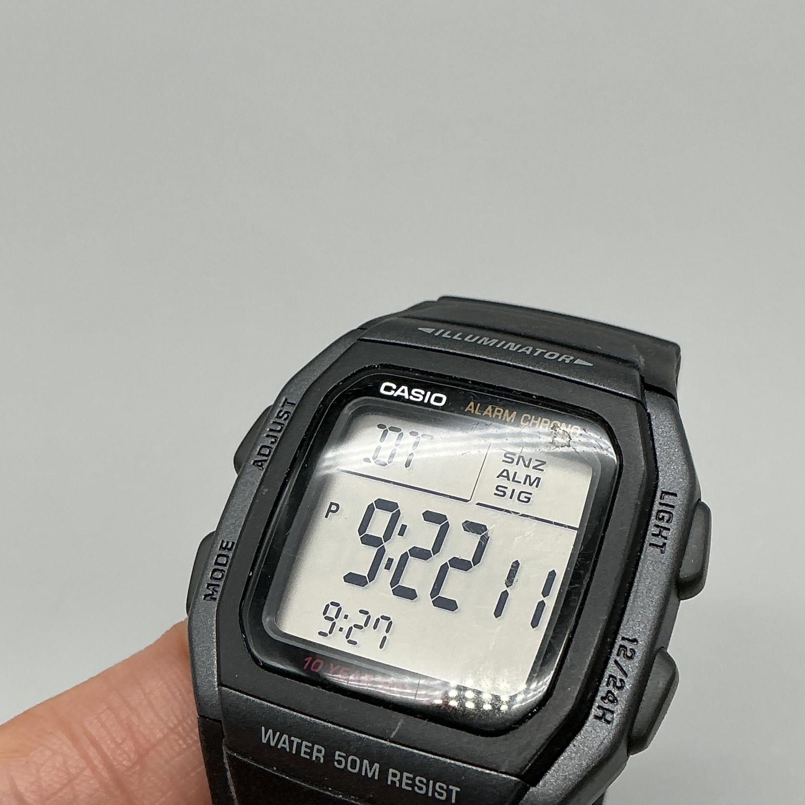 Casio W-96H Illuminator Mens Watch 36mm Digital Black Resin Alarm Day Date