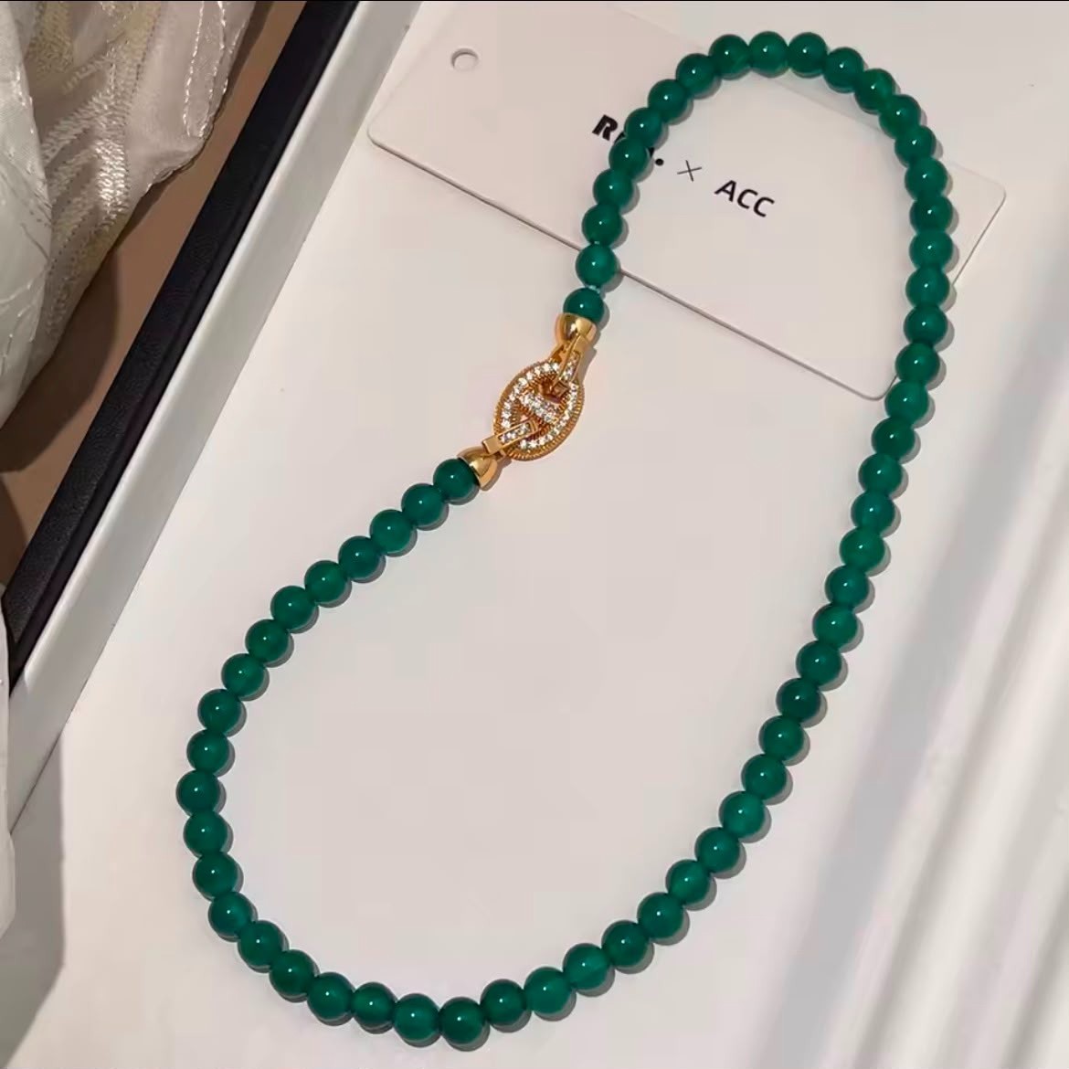 Natural Green Chalcedony 14K Gold Filled Chain Necklace Birthday Gift Women