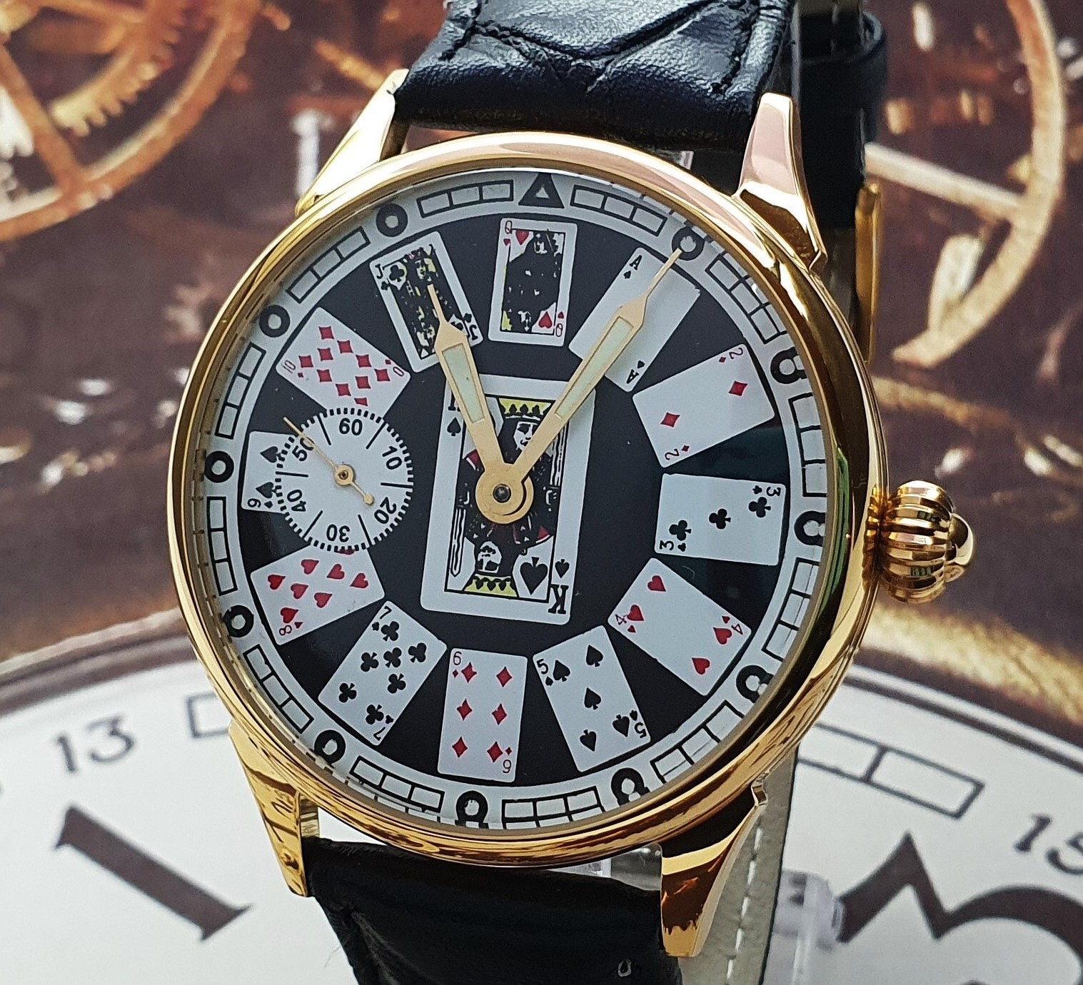 Watch Marriage Casino Playing Cards 3602 Gold case Men’s Wristwatch 18 Jewels