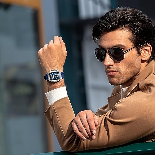 TSAR BOMBA Watch Tonneau Shape Silicone Strap SGLZ-TSAR BOMBA-8211 Silver Blue