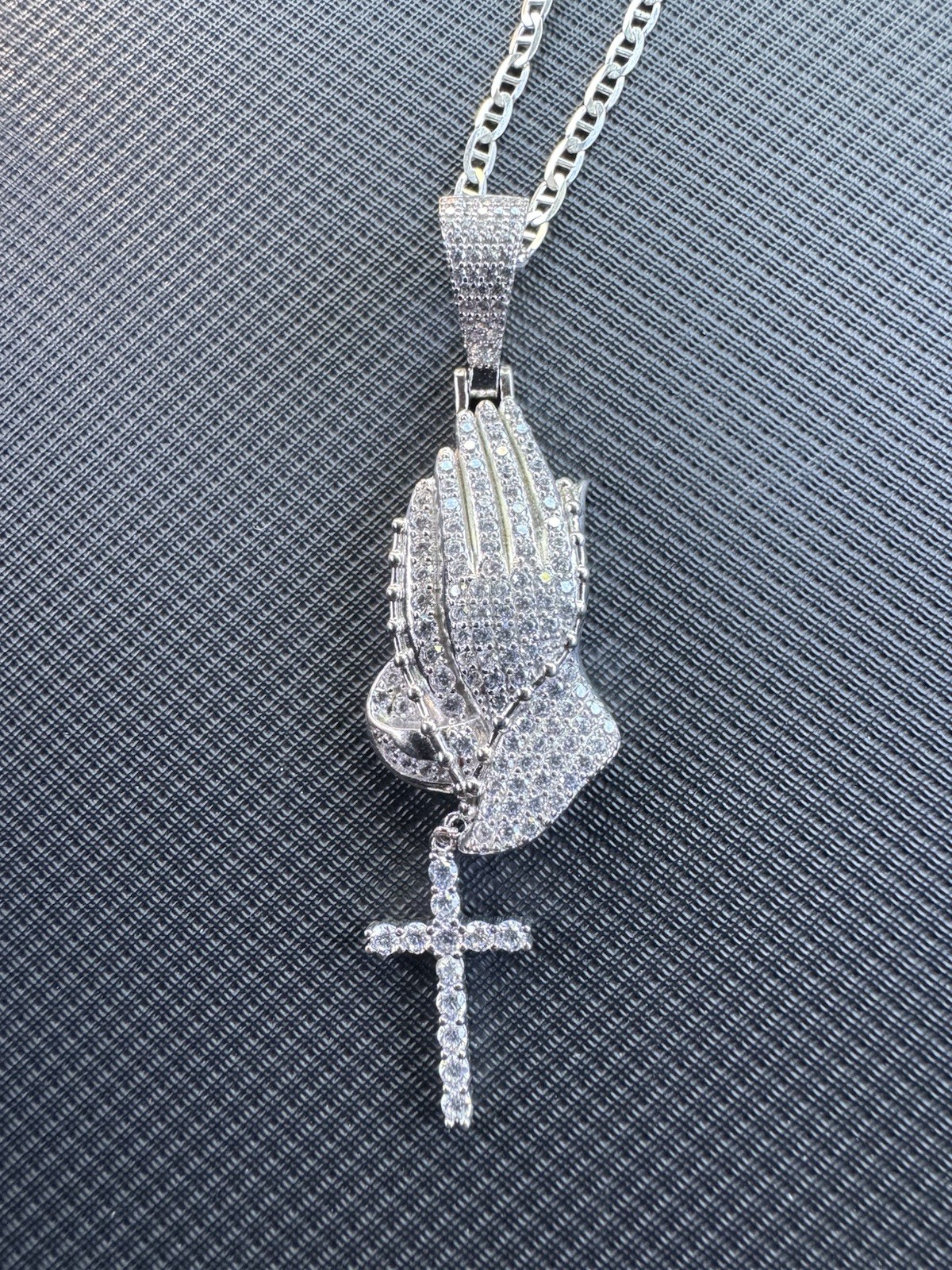 Silver cage 925 Praying Hands Cross Pendant Silver 925 solid real silver