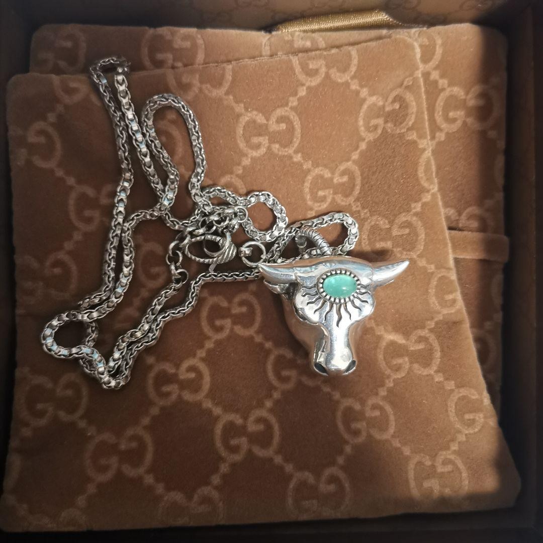 GUCCI Necklace Anger Forest Bull Pendant Sterling Silver 925 Length: 20.5 in.
