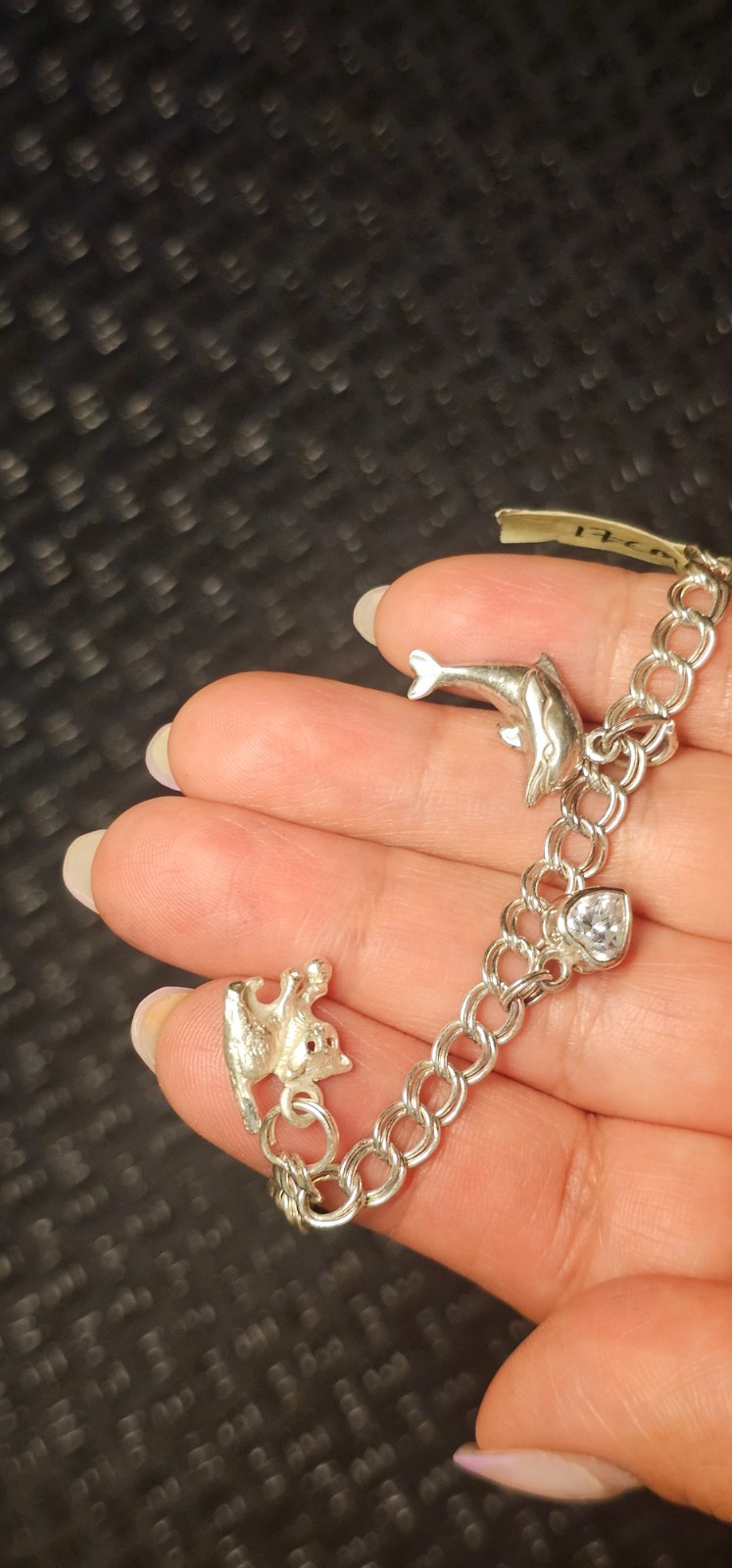 Vintage 925 Sterling Silver Teddy Bear Dolphin Heart CZ Charm Bracelet 17cm 8.5g