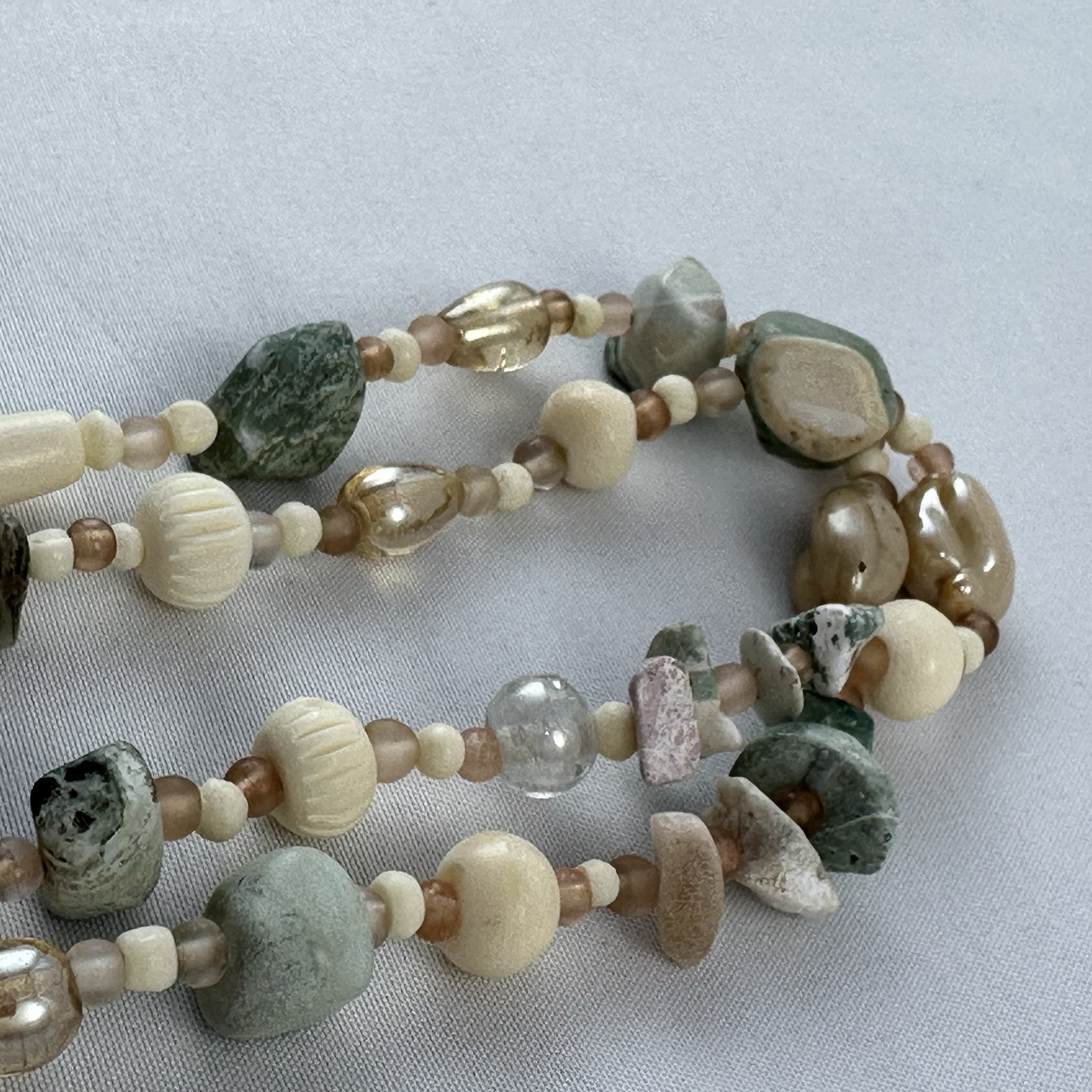 Vintage 40″ Long Stone Bone Beaded Necklace