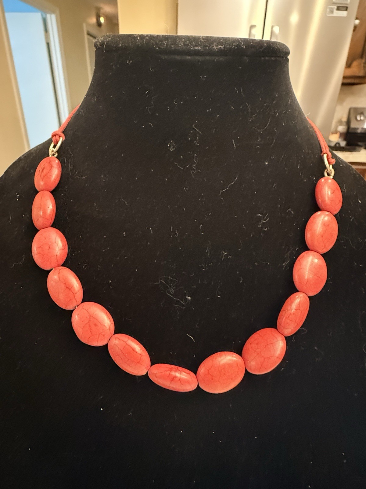 Karma Bella Signed Red Chunky Beaded Necklace Boho Statement Jewelry
