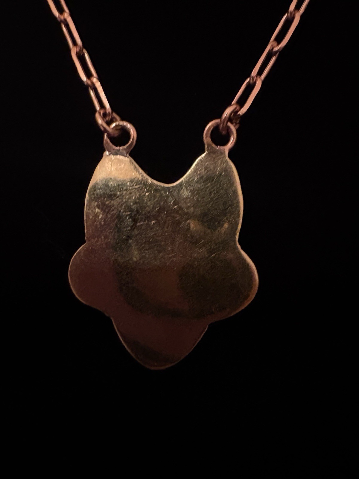 Copper Chain Necklace With Blue Crescent Moon Heart Doublet Opal & Cz Pendant