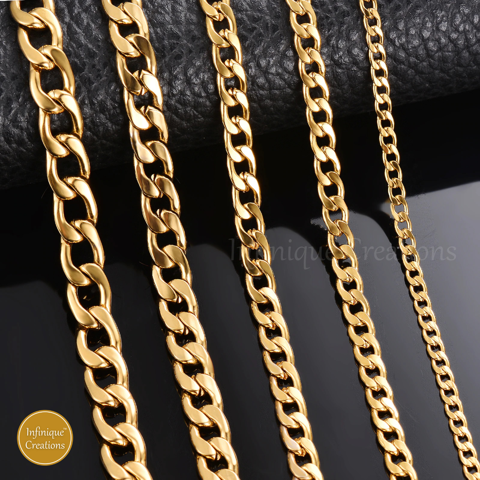 Stainless Steel Cuban Curb Chain 18K Gold Plated 7-38″ Women Bracelet Necklace
