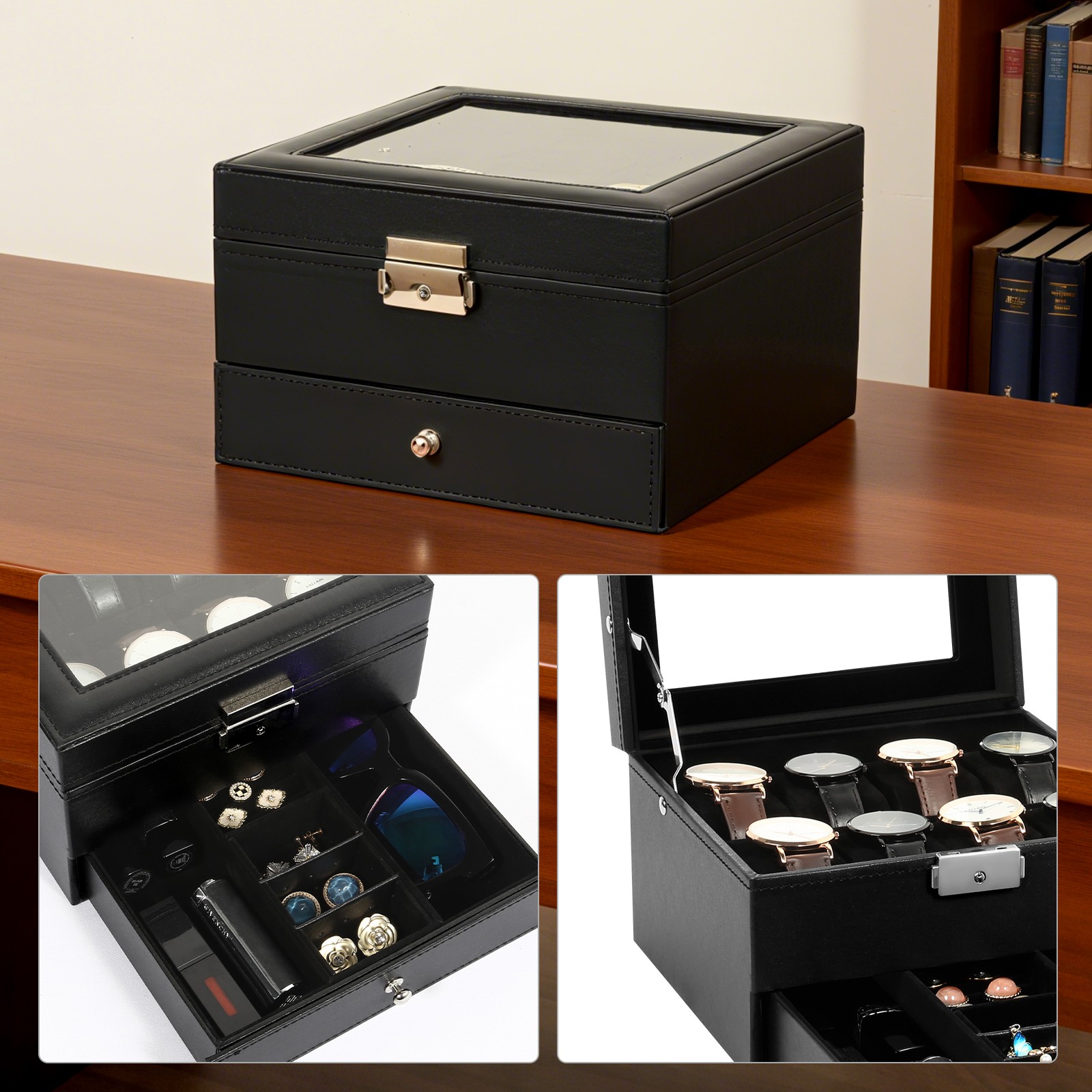 8 Slot Watch Box PU Leather Watch Case Jewelry Display Organizer Storage Holder