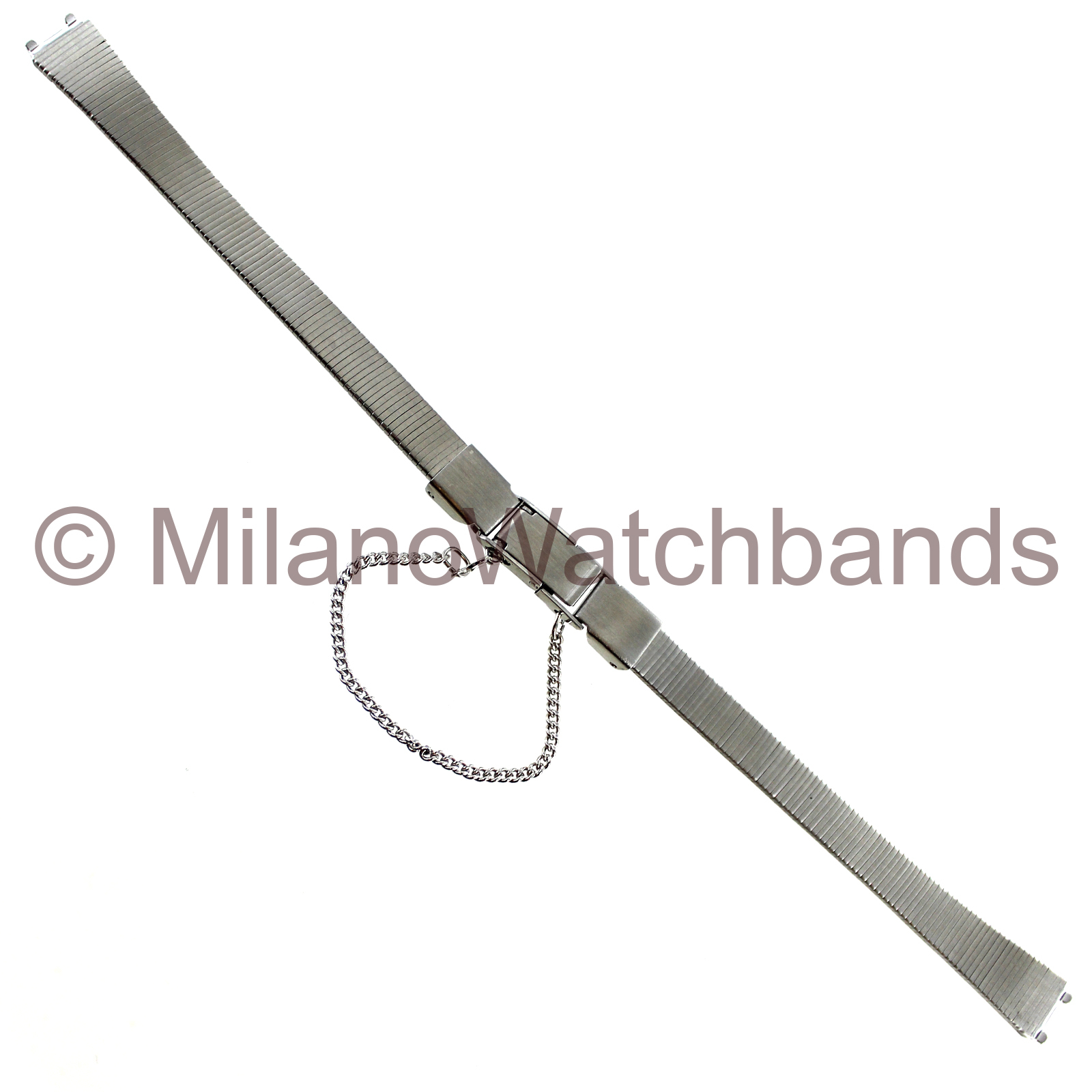 8mm Name Brand Center Clasp Safety Chain Custom Fit Stainless Ladies Watch Band