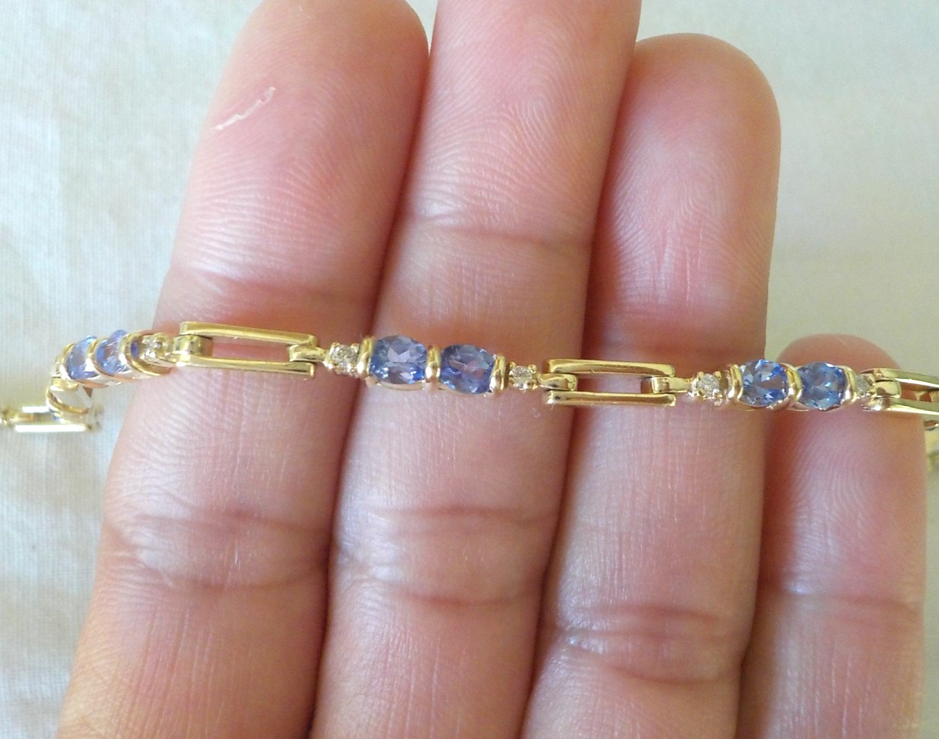 Solid 14K Yellow Gold Tanzanite Diamond Bracelet – 9.90 gms, 6.9 in, 1.20 ctw