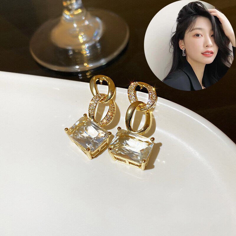 Retro chain geometric shape gold earrings Personality trend women jewelry