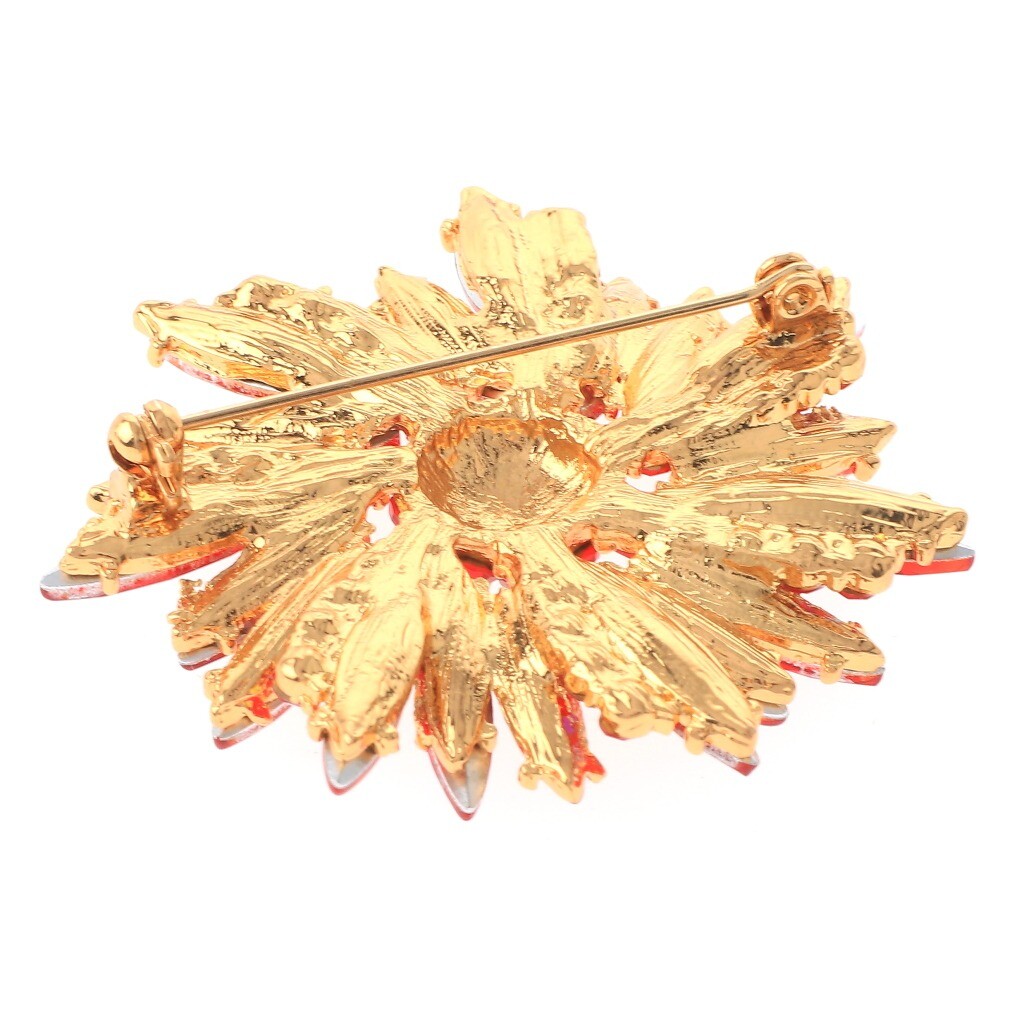 Gold Tone Metal Crystal Flower Brooch P1256-RED