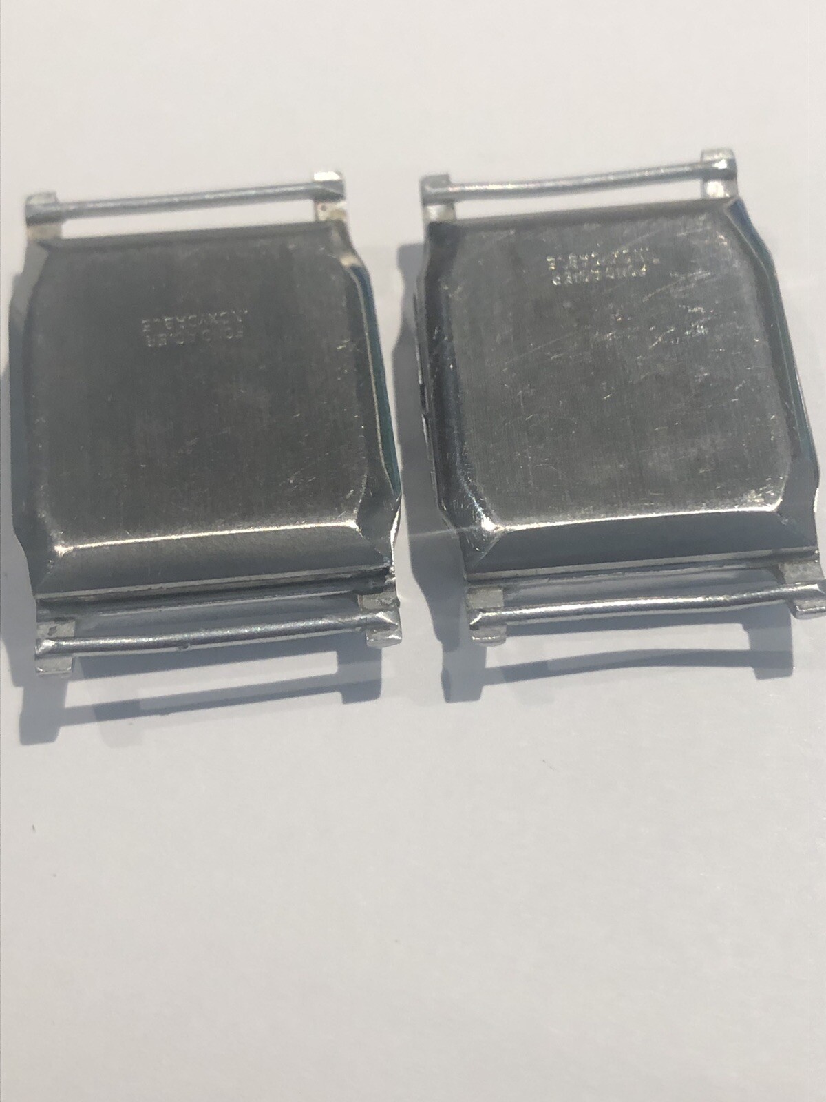2 White NOS Fond Acier Inoxydable Tank Style Mens Vintage Watch Case & Crystal