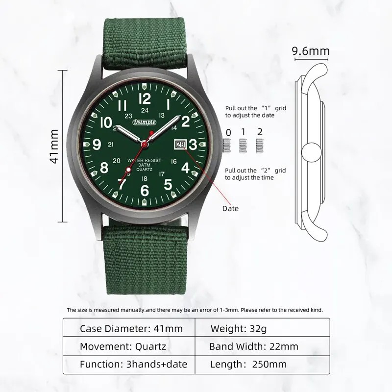 Men’s Military Army Luminous 24 Hours Dial Nylon Strap Date Quartz Wrist Watch