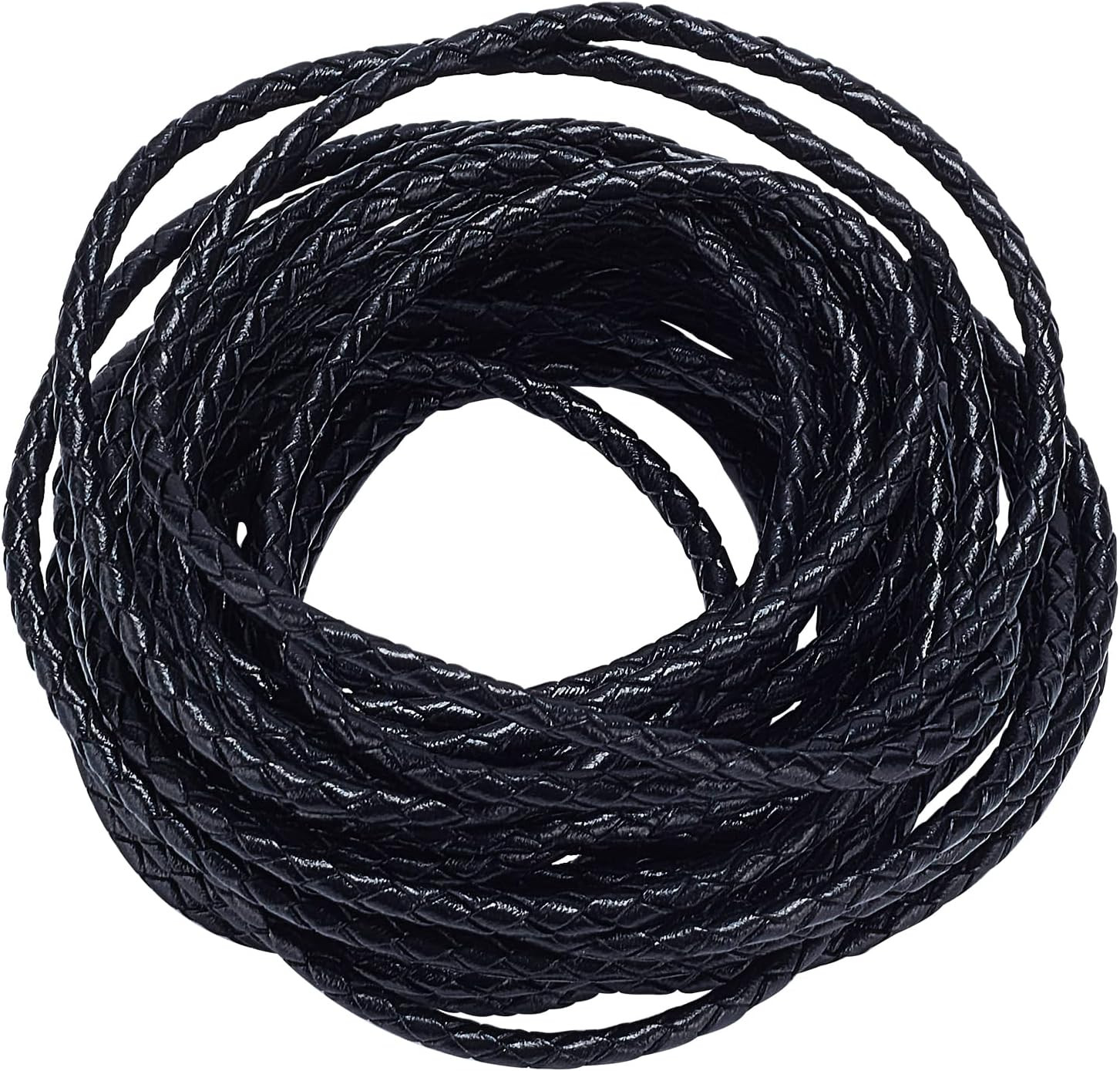 5.5 Yard 3Mm round Folded Bolo PU Braided Leather Cord Bolo Tie Black Braided Le