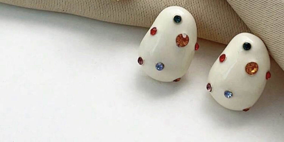 Joy Aura White Resin Bangle Bracelet w/ Round Multicolor Crystals 6.6 cm set