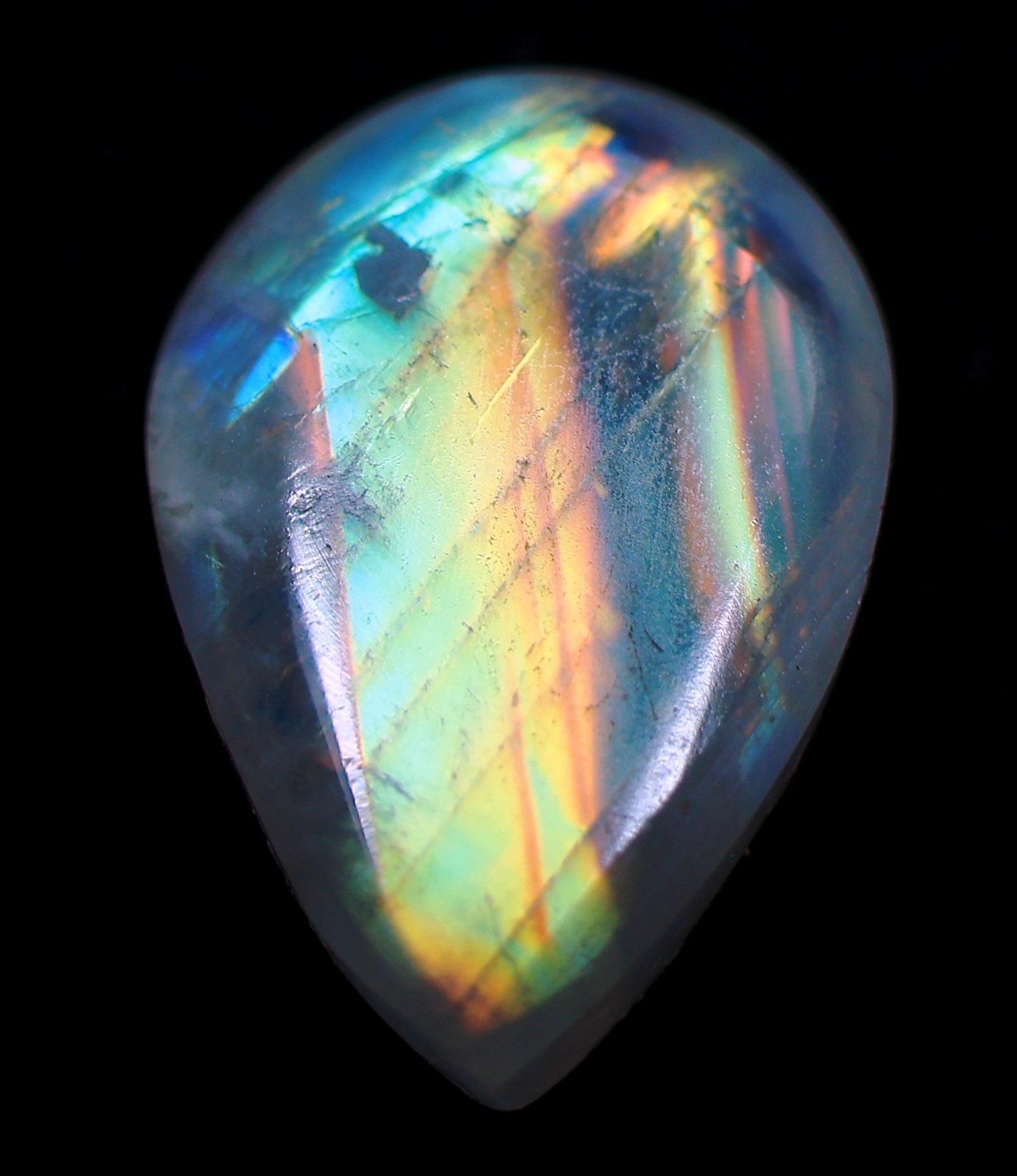 17 Ct 8X14X20 mm Natural Blue Fire Rainbow Moonstone Pear Cabochon Gems RQ-462