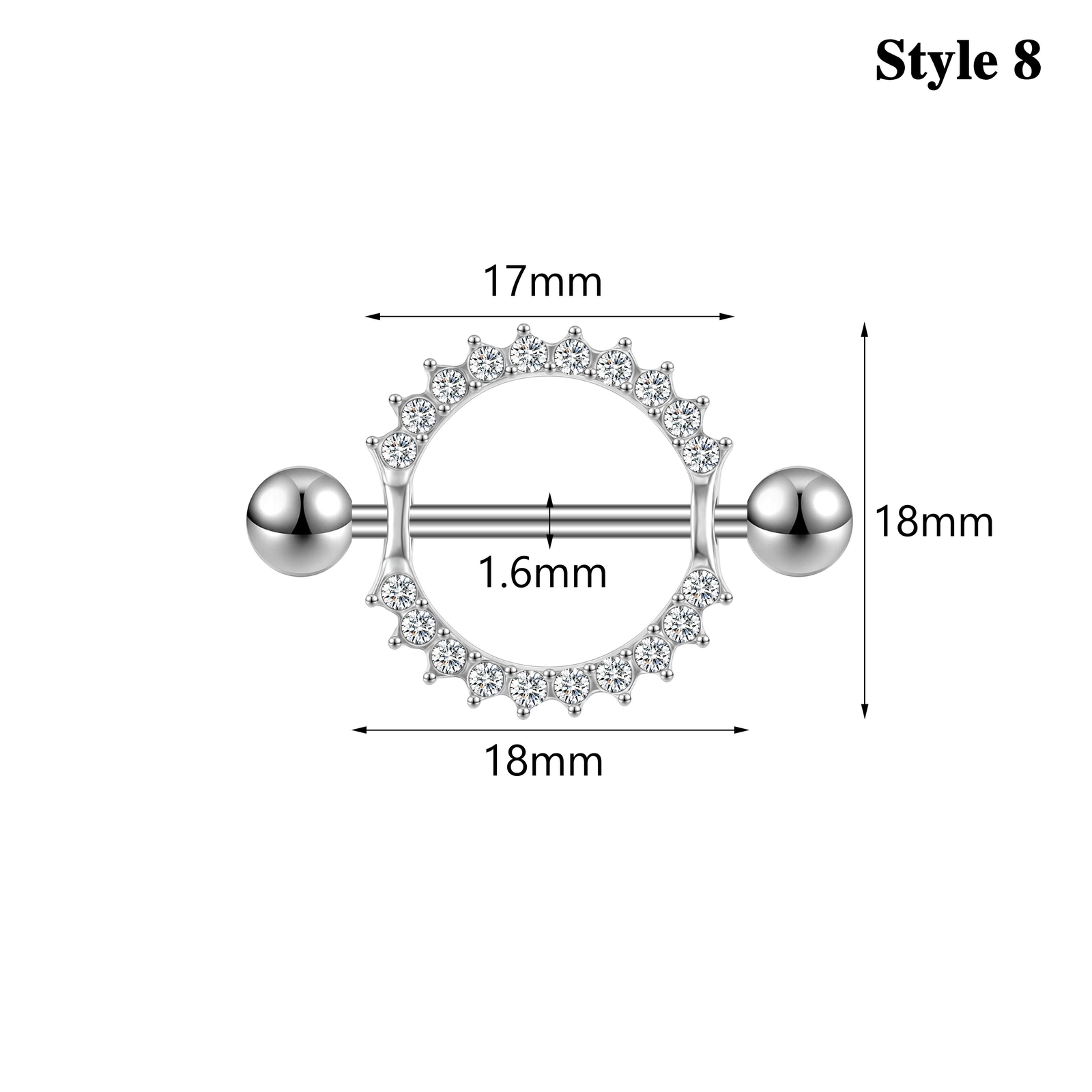 1 Pc 14G Stainless Steel Nipple Rings CZ Crystal Nipple Shield Piercing Jewelry