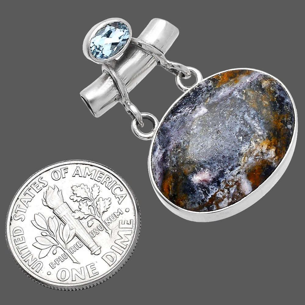 Indian Blanket Jasper and Sky Blue Topaz 925 Silver Pendant Jewelry P-1276