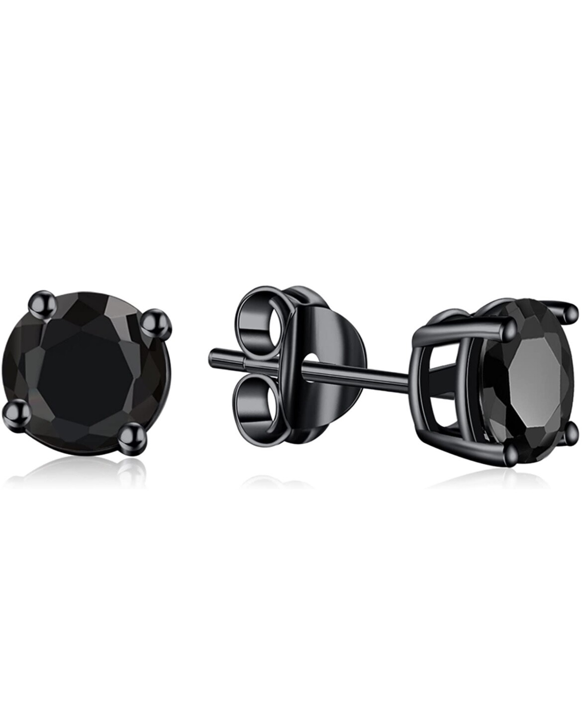 Black Sterling Silver Cubic Zirconia Stud Earrings for Men or Women 4mm