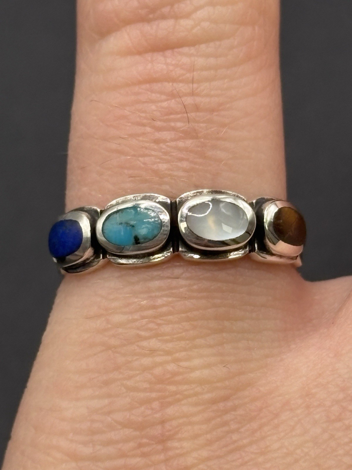 New Condition Sterling Silver Multi Genuine Gemstone Ring Size 7 G6