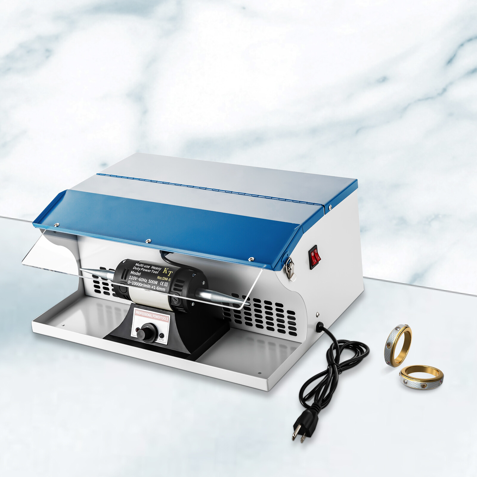 Benchtop Polishing Buffing Machine Jewelry Polisher Dust Collector W/ Light 500W